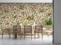 Nature-inspired wall mural evoking the warmth and stability of an oak-filled haven.