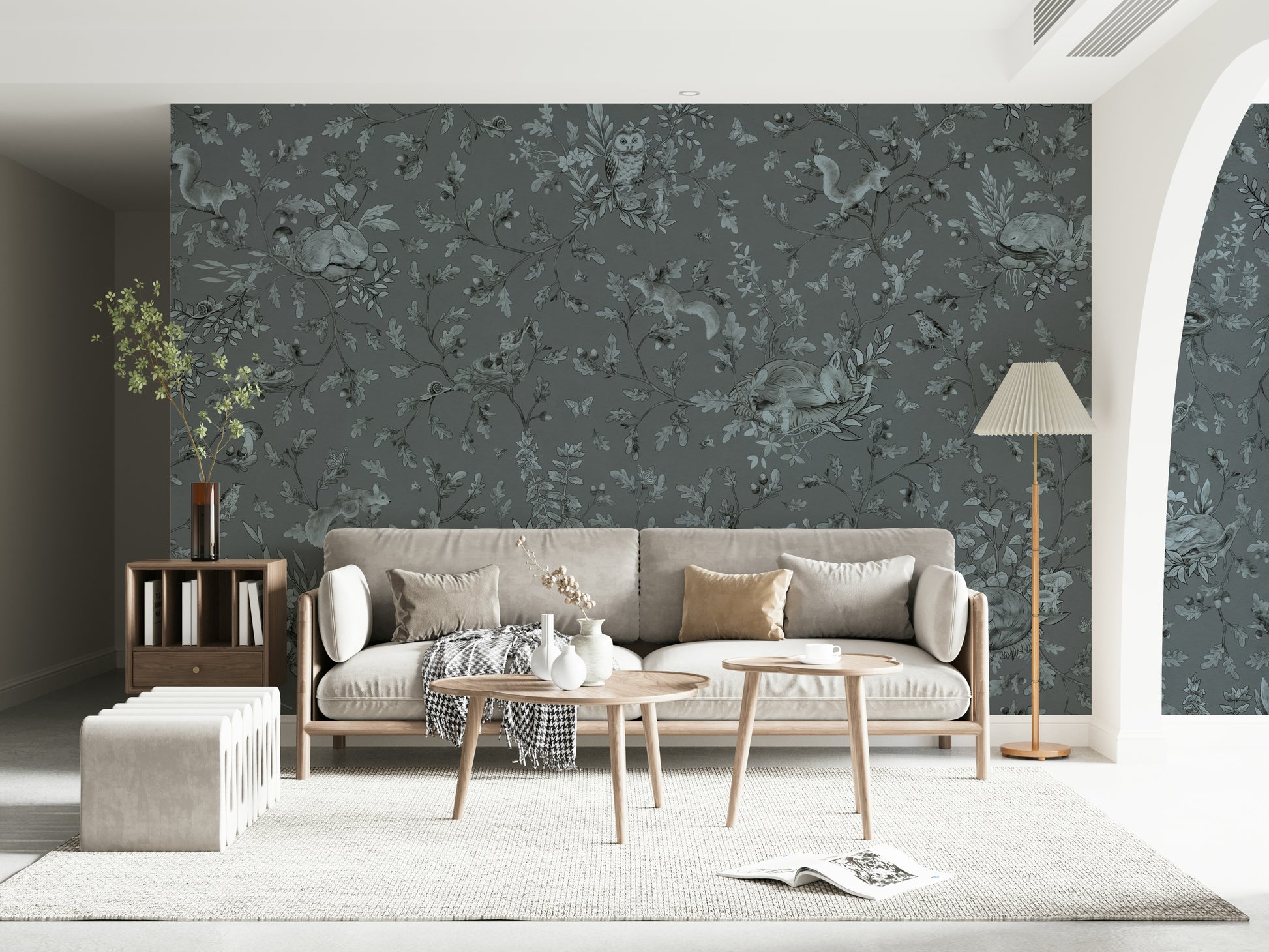 Woodland Slumber Wall Mural blending earthy greens and browns for a cozy, natural retreat.