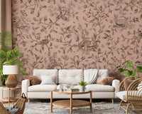 Dreamy gray-blue forest mural inspired by the eerie stillness of Sleepy Hollow.