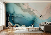 Mystic Mineral Layers Turquoise mural evoking the beauty of gemstones and fluid marble patterns.