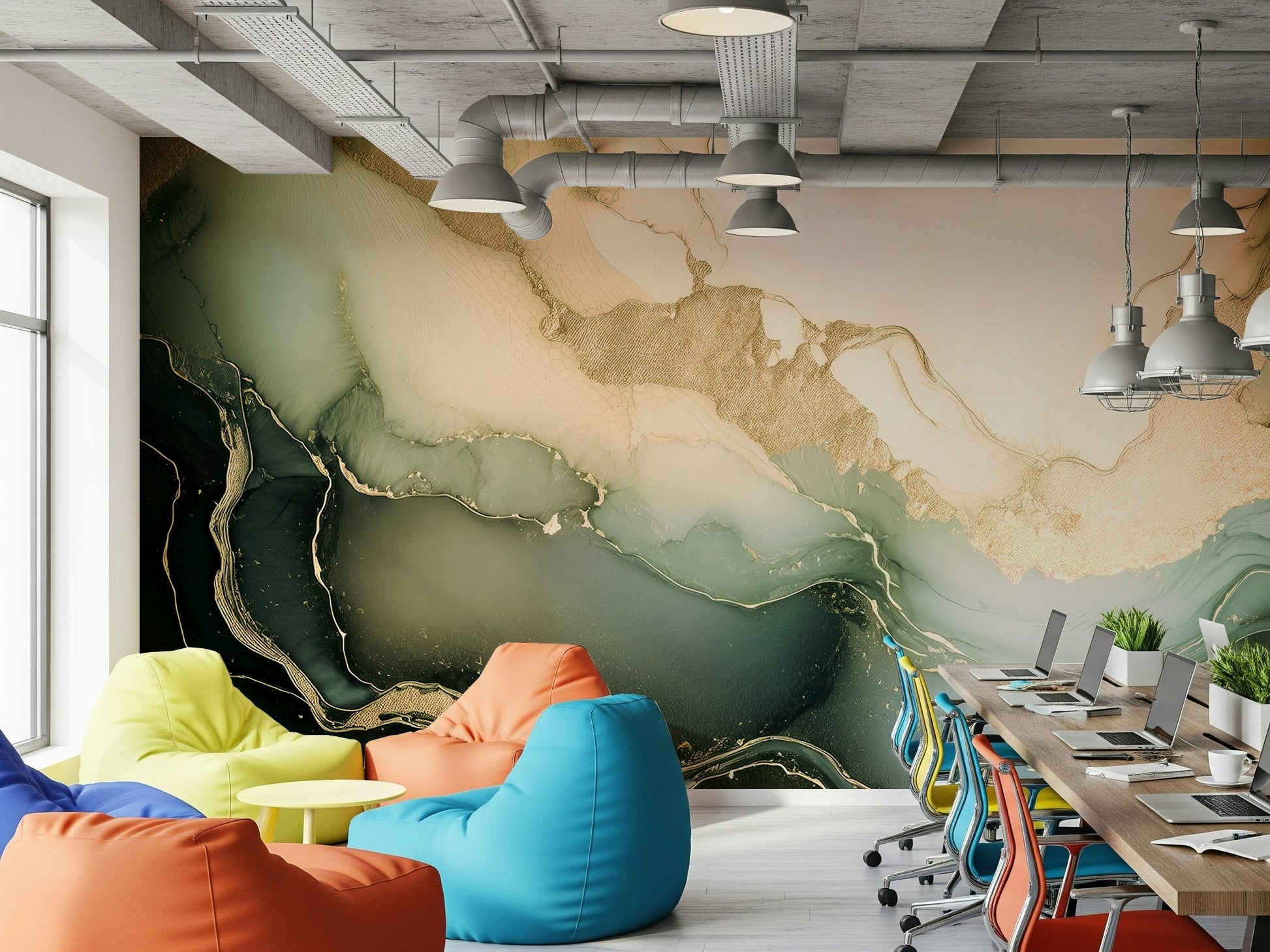 Dreamy Mineral Layers design mural blending marble veining and soft mineral hues for refined interiors.