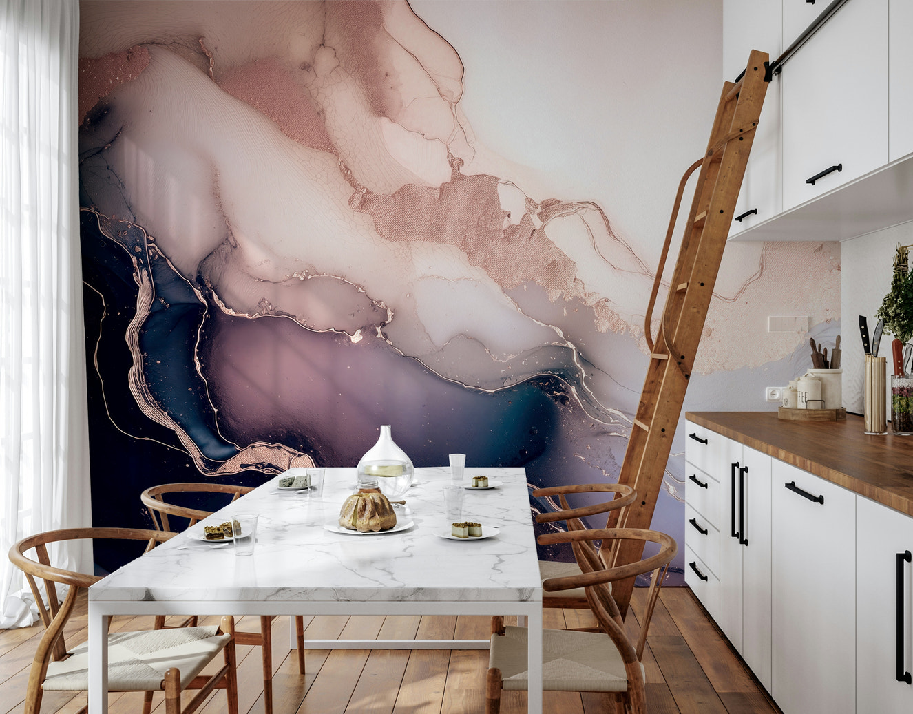 Soft Mineral Hues Purple wall mural featuring gentle marble textures in soothing lavender and lilac tones.