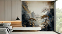 Artistic wall mural featuring golden tree silhouettes that add warmth and sophistication to décor.