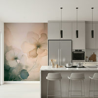 Dreamy floral mural with soft brushstrokes and whisper-light petals for soothing modern spaces.