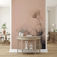 Abstract wall mural with misty layers and light tones evoking a tranquil, uplifting atmosphere.