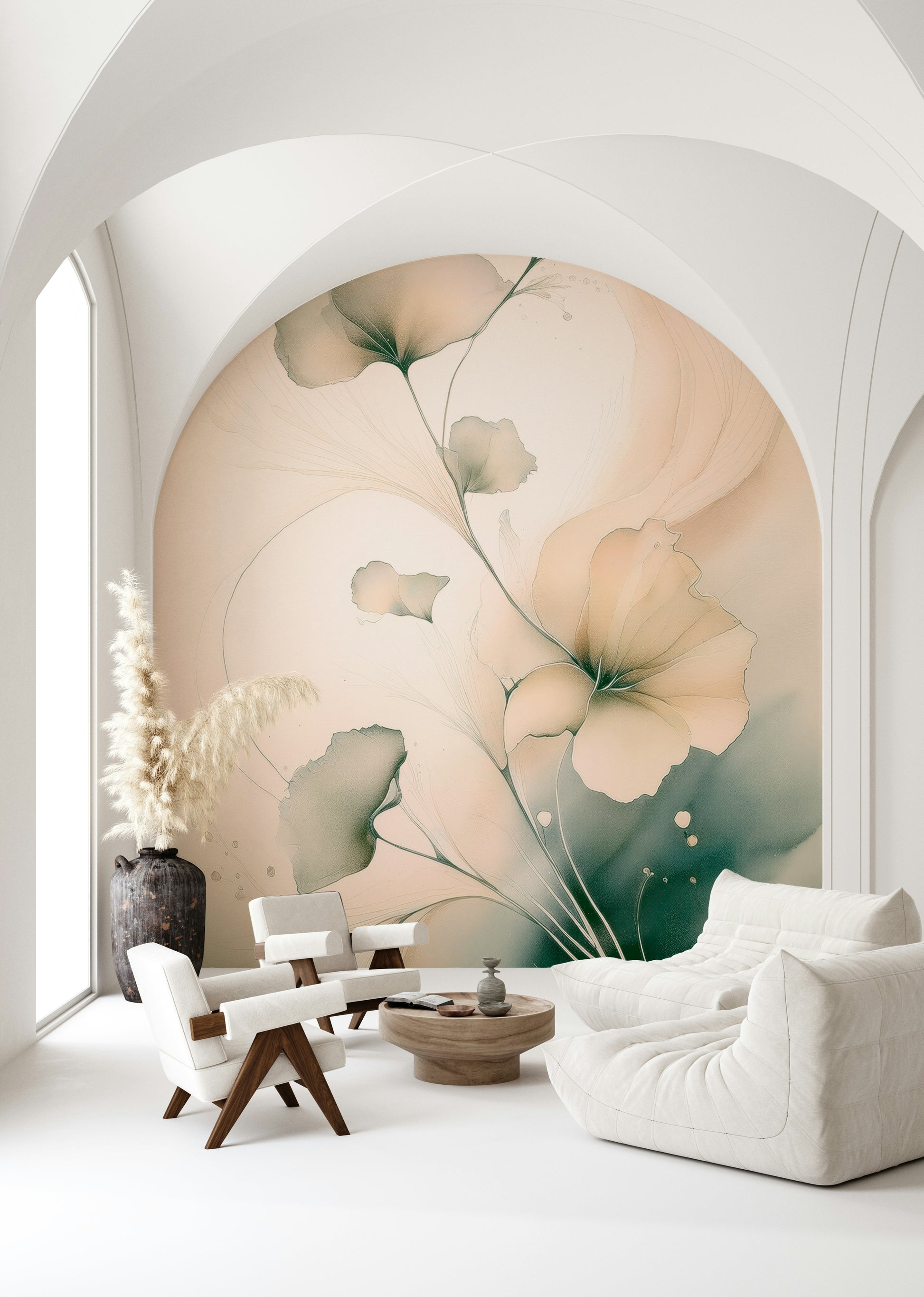 Elegant floral mural inspired by nature’s gentle beauty in soft, harmonious pastel shades.