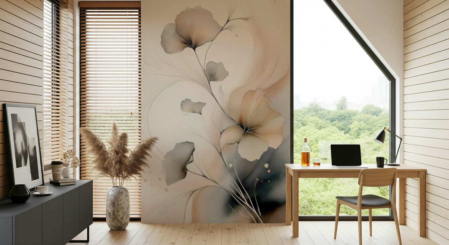Floral-inspired mural capturing the gentle essence of blossoms in a light, whispery style.