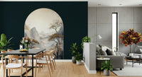 Wall mural with golden leaves and archway design bringing warmth and grandeur to interiors.