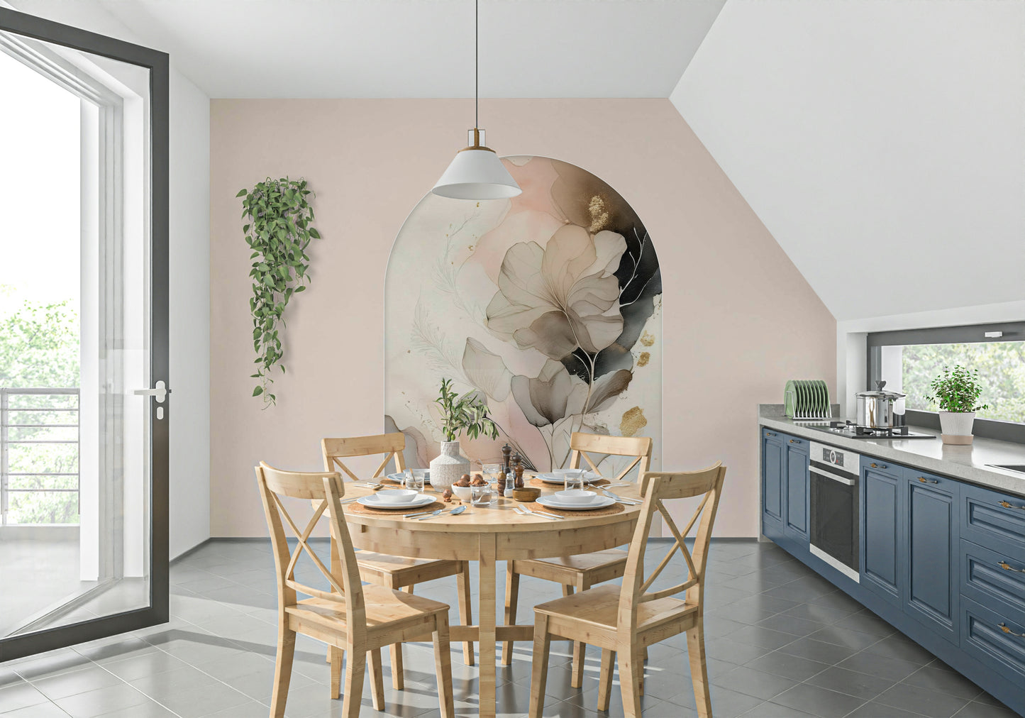 Dreamy floral mural with soft, overlapping petals perfect for bedrooms or relaxation spaces.