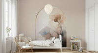 Delicate Floral Mist wall mural featuring soft watercolor flowers drifting through a gentle haze.