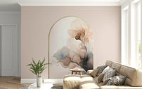 Romantic floral wall mural blending soft blossoms and dreamy mist textures for serene décor.