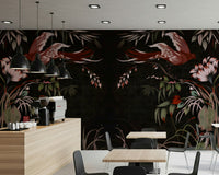Artistic wall mural inspired by Korean heritage, blending flowers and birds in soft, natural tones.