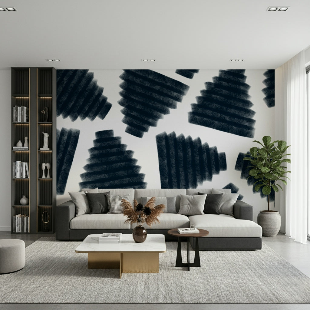 Abstract blue-toned mural with flowing indigo patterns adding depth and artistic charm.