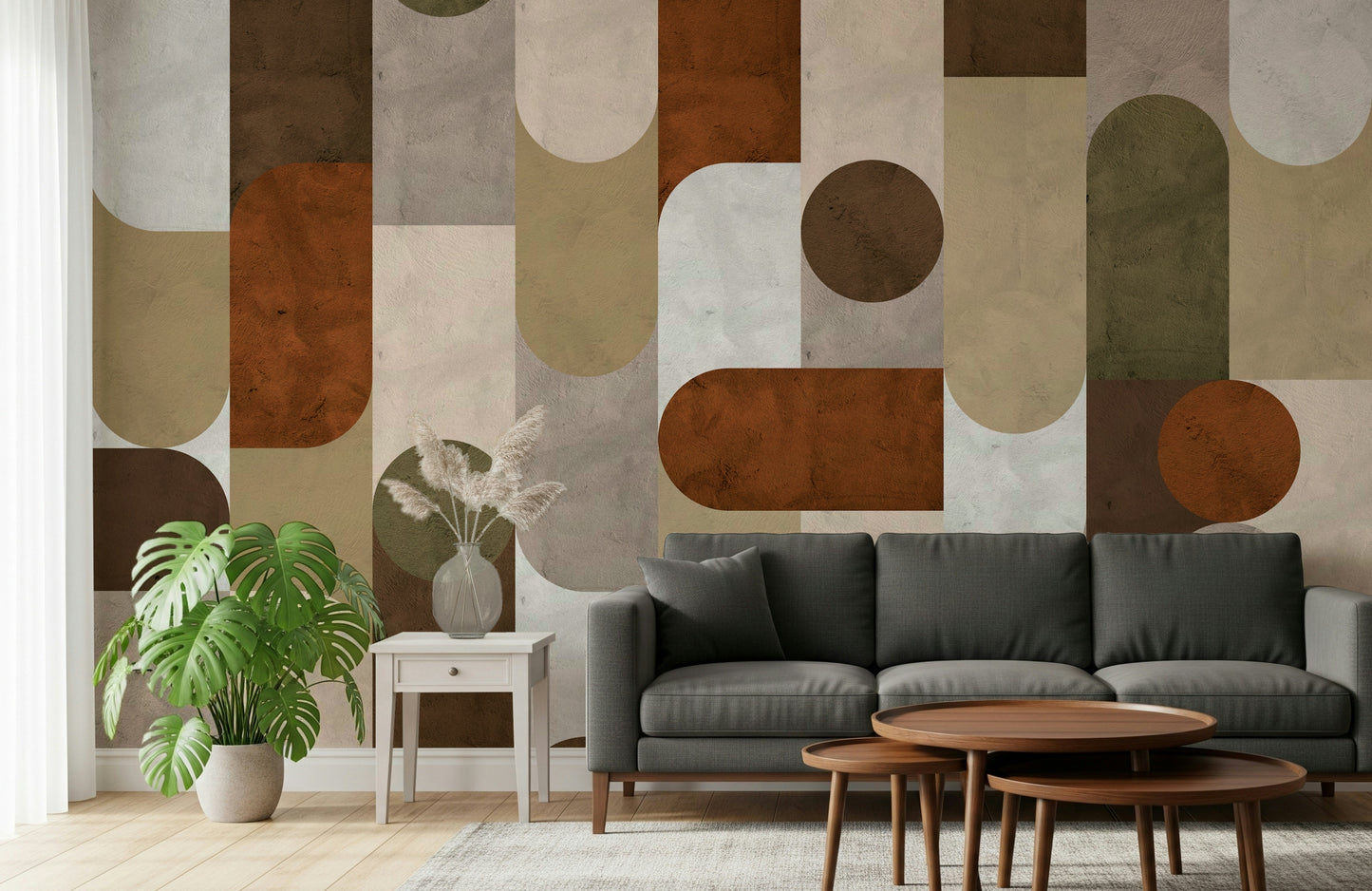 Artistic mosaic-style wall mural with vintage textures and classic geometric detailing.