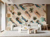 Elegant abstract wall mural inspired by the golden light and breezy calm of summer’s end.