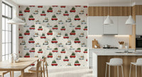 Camionette wallpaper pattern inspired by vintage vehicles and travel nostalgia.