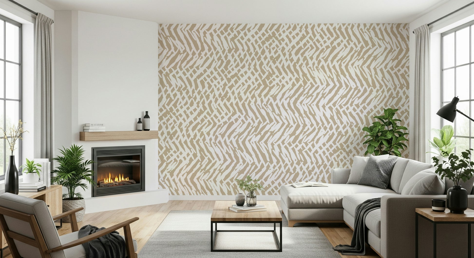 Modern art-inspired mural blending soft brushstrokes and weave patterns for a calming wall effect.