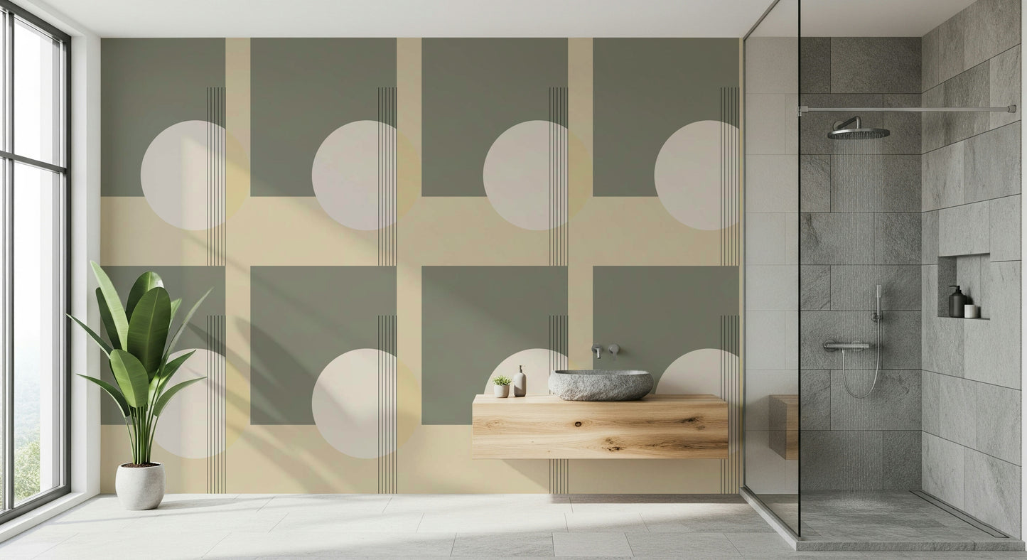 Minimalist wall mural blending geometric balance and soft contrasting tones for modern décor.
