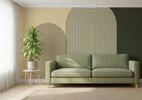 Modern minimalist arch wall mural featuring soft curves and neutral tones for a calming interior look.