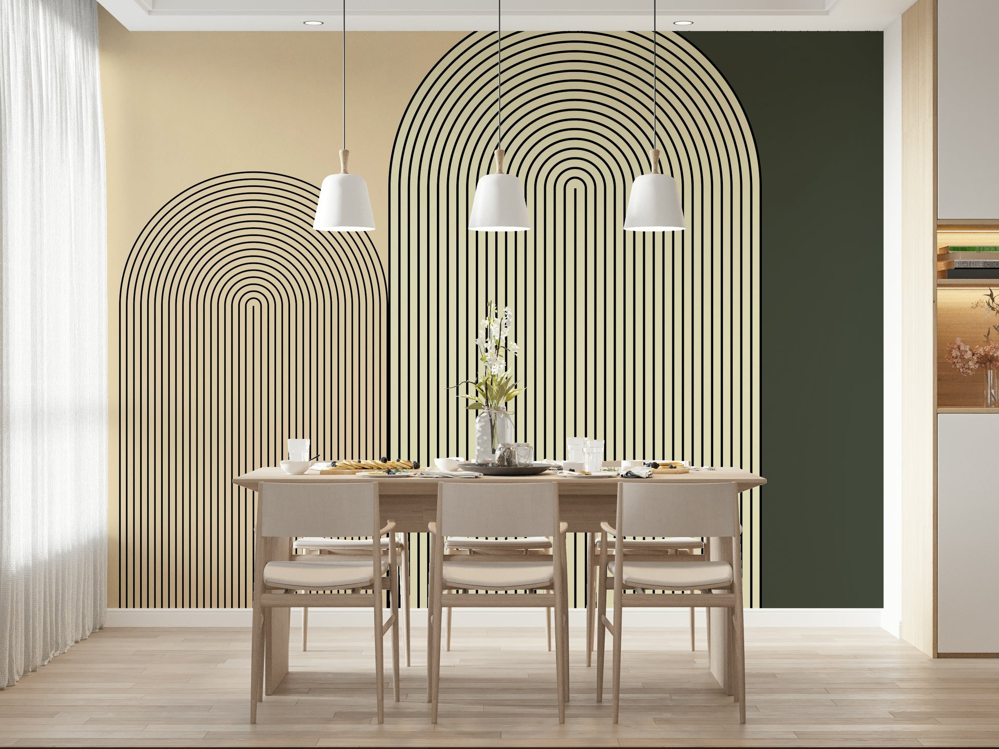 Minimalist geometric mural featuring curved arch motifs that bring balance and elegance to walls.