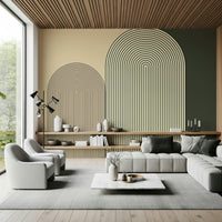 Contemporary minimalist mural featuring geometric arch forms for a serene, architectural feel.