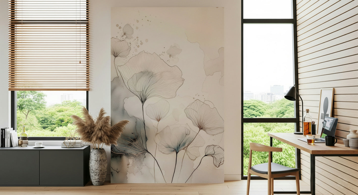 Fine Ink Wash Flowers Wall Mural