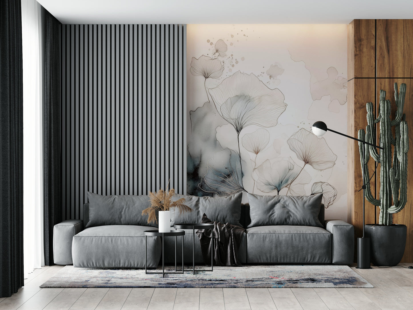 Fine Ink Wash Flowers Wall Mural
