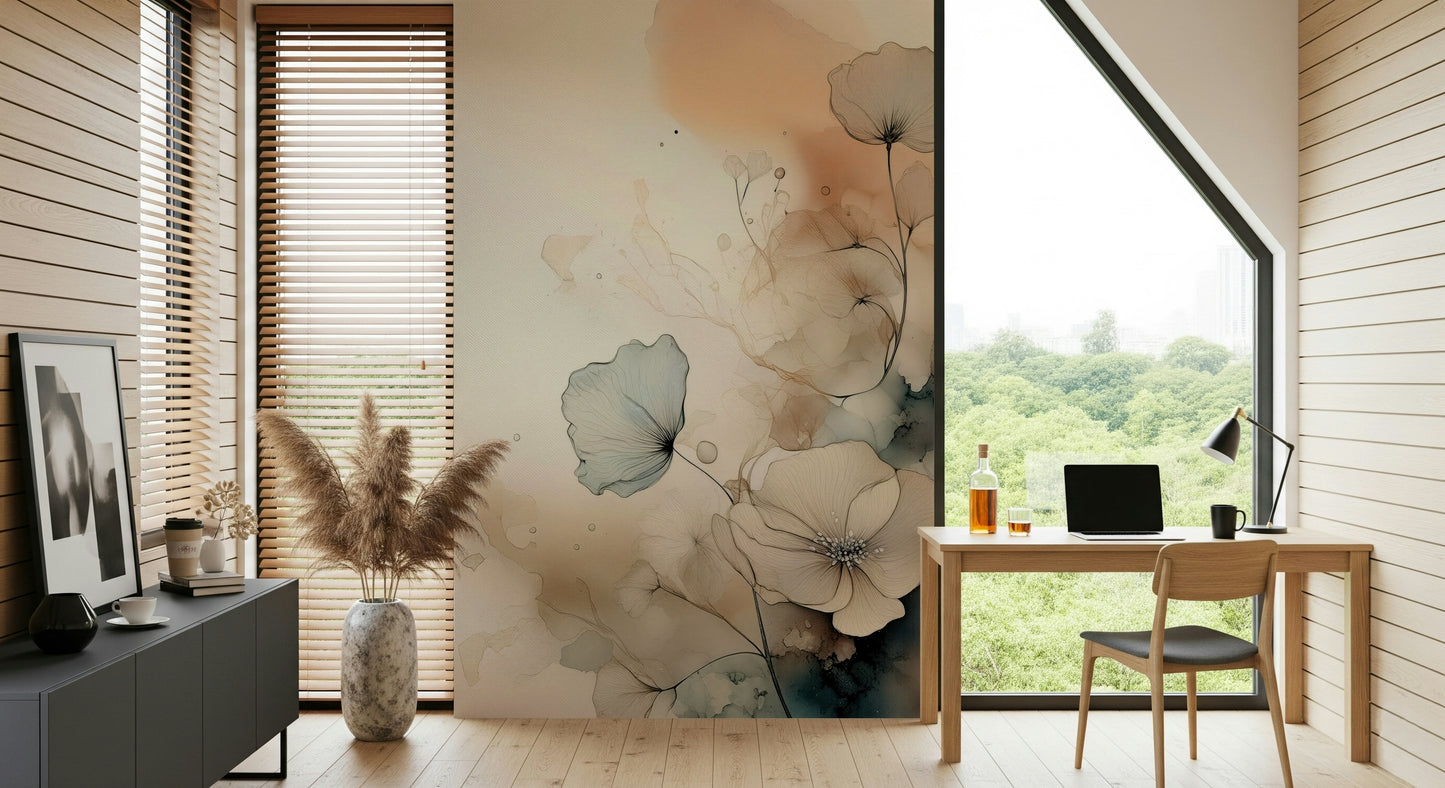 Dusky Ink Petals Wall Mural