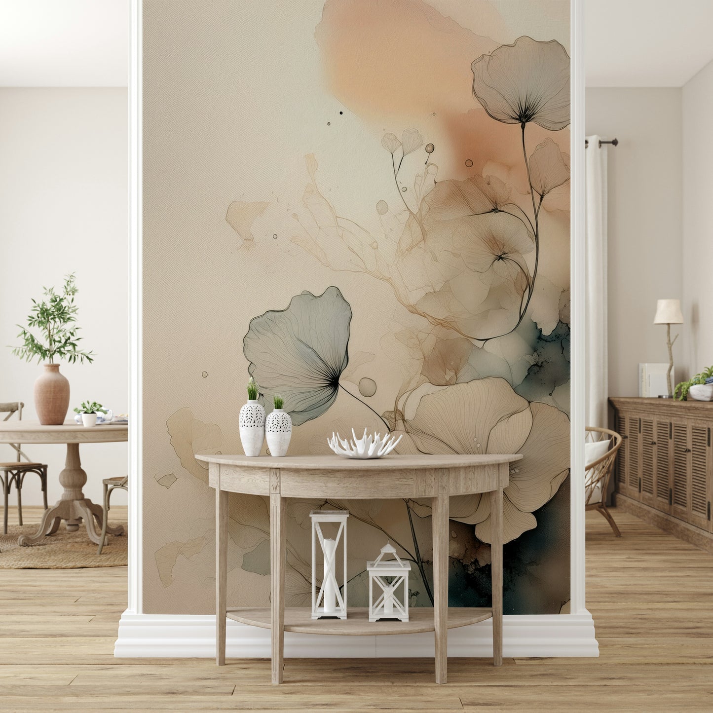 Dusky Ink Petals Wall Mural