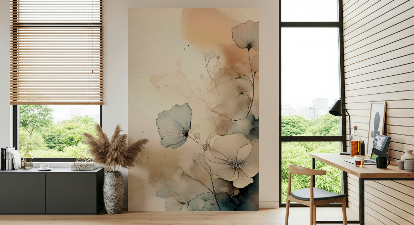 Dusky Ink Petals Wall Mural