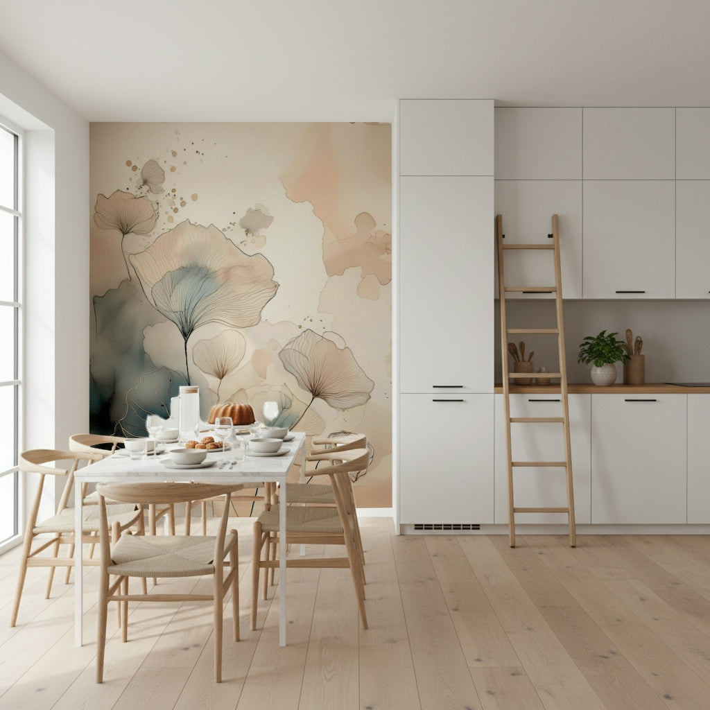 Luminous Botanical Lines Wall Mural