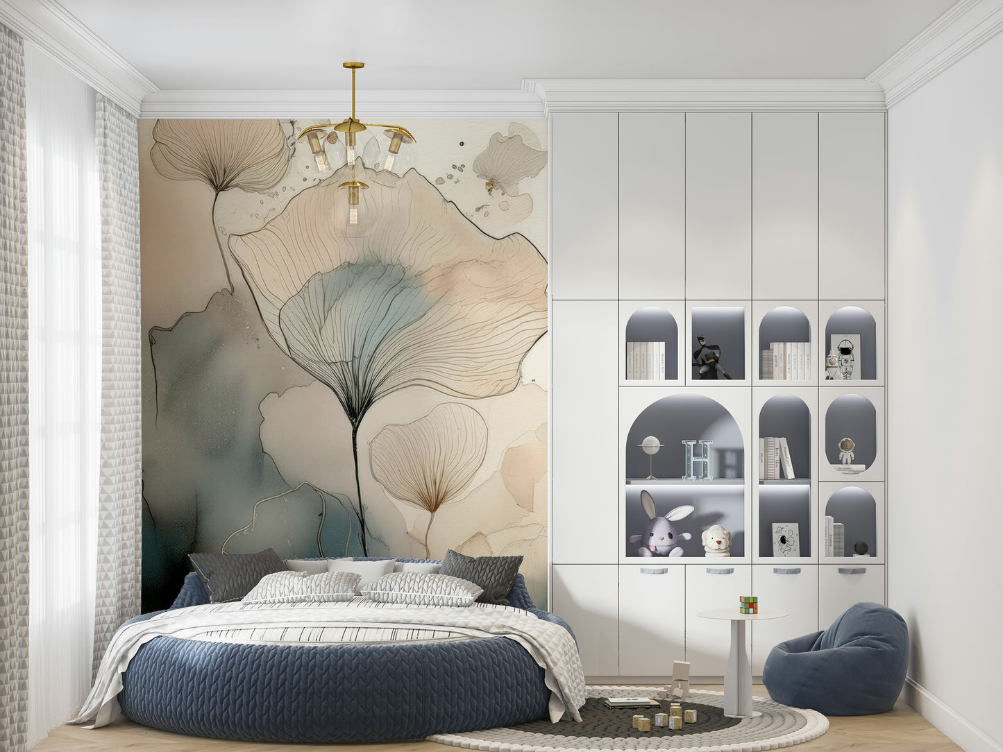 Luminous Botanical Lines Wall Mural