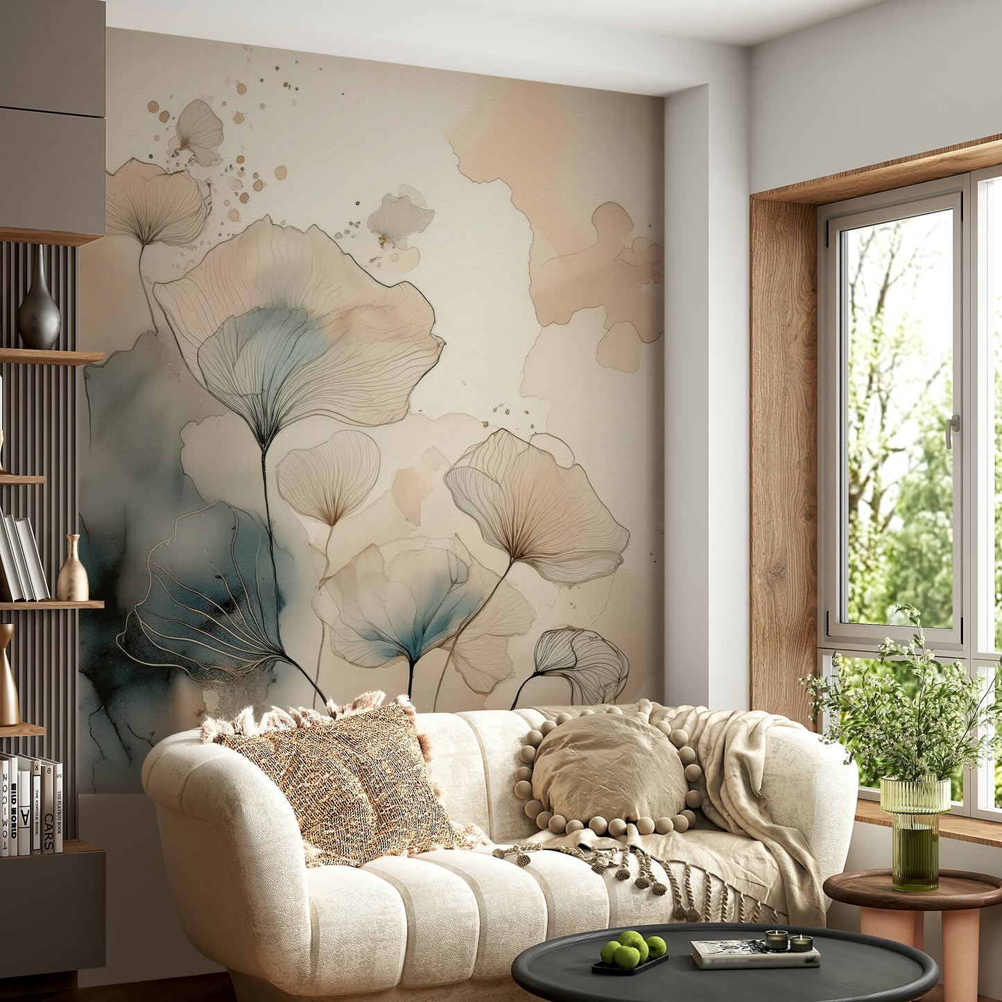 Luminous Botanical Lines Wall Mural