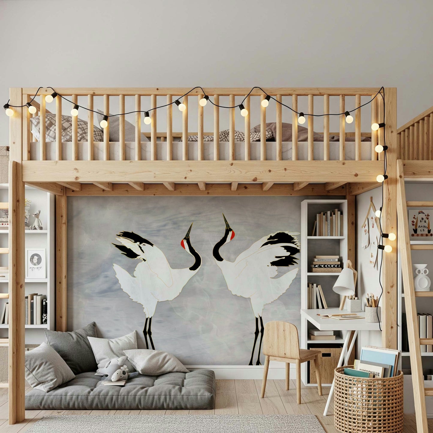 Dancing Cranes Wall Mural