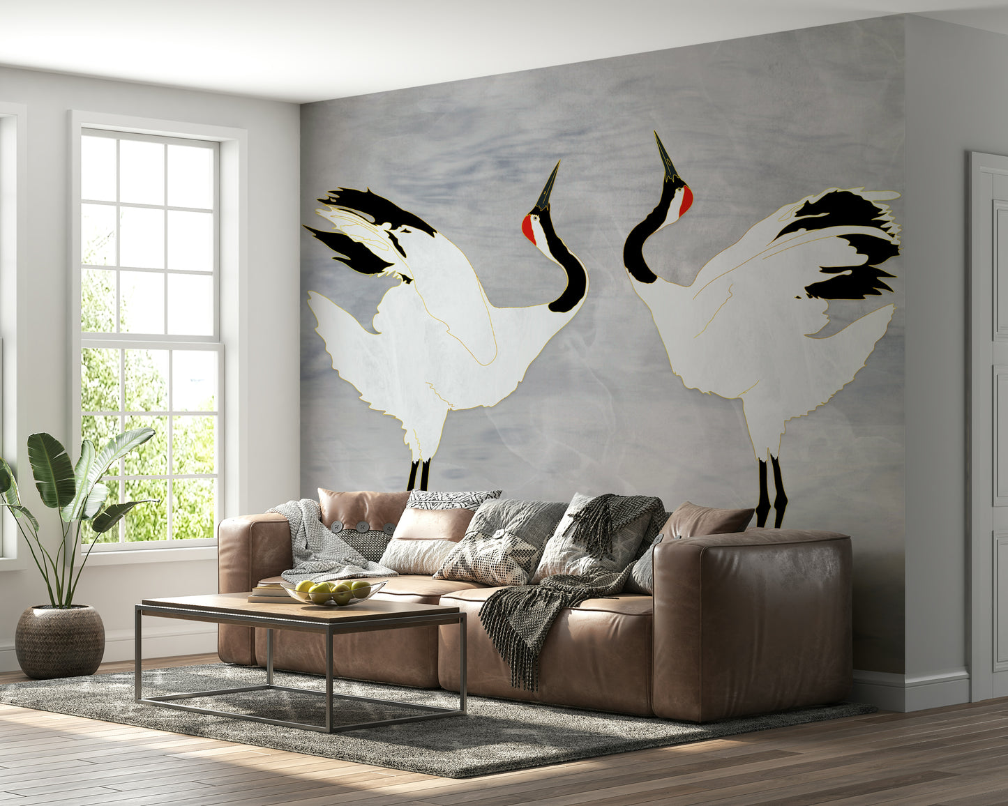 Dancing Cranes Wall Mural