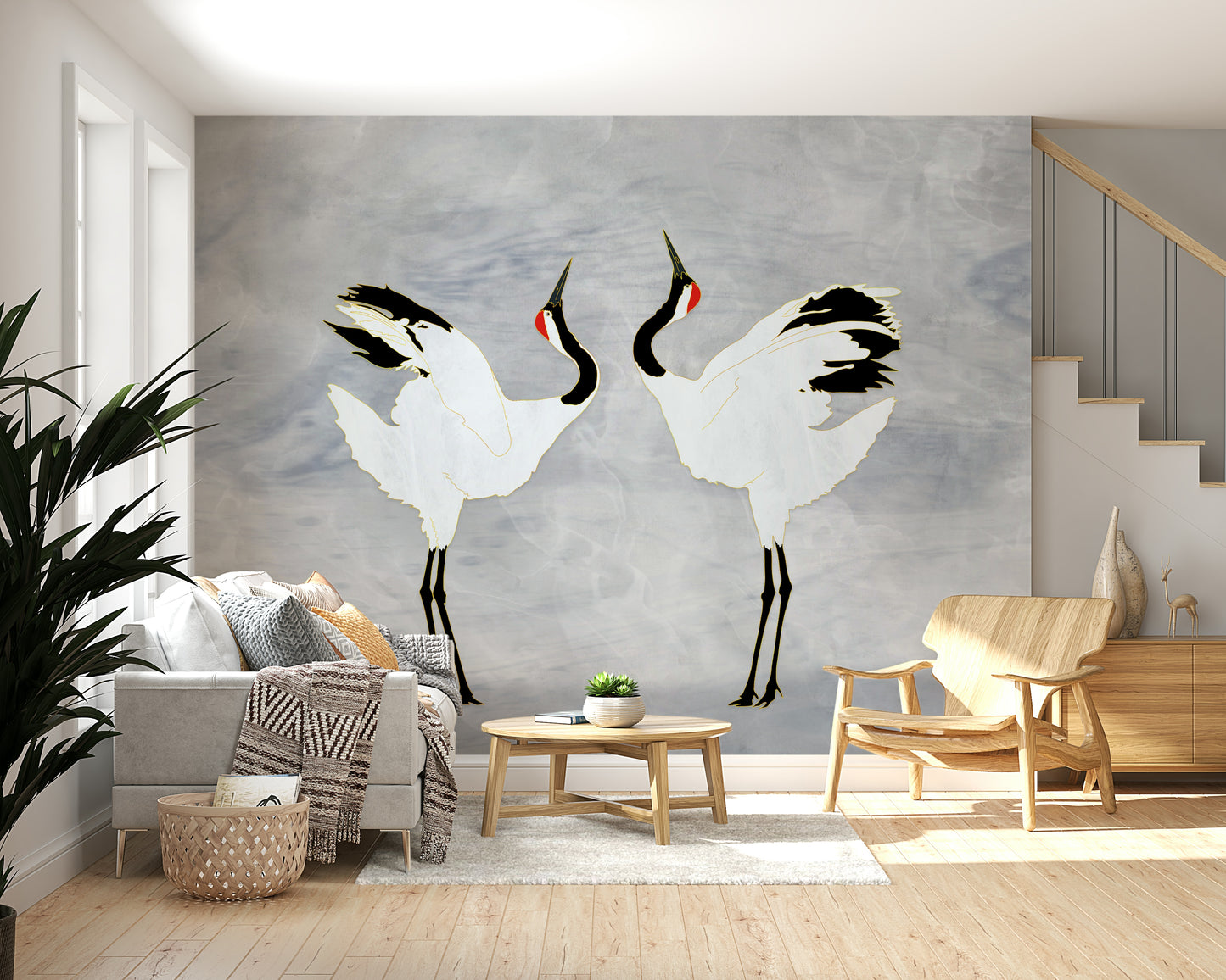 Dancing Cranes Wall Mural