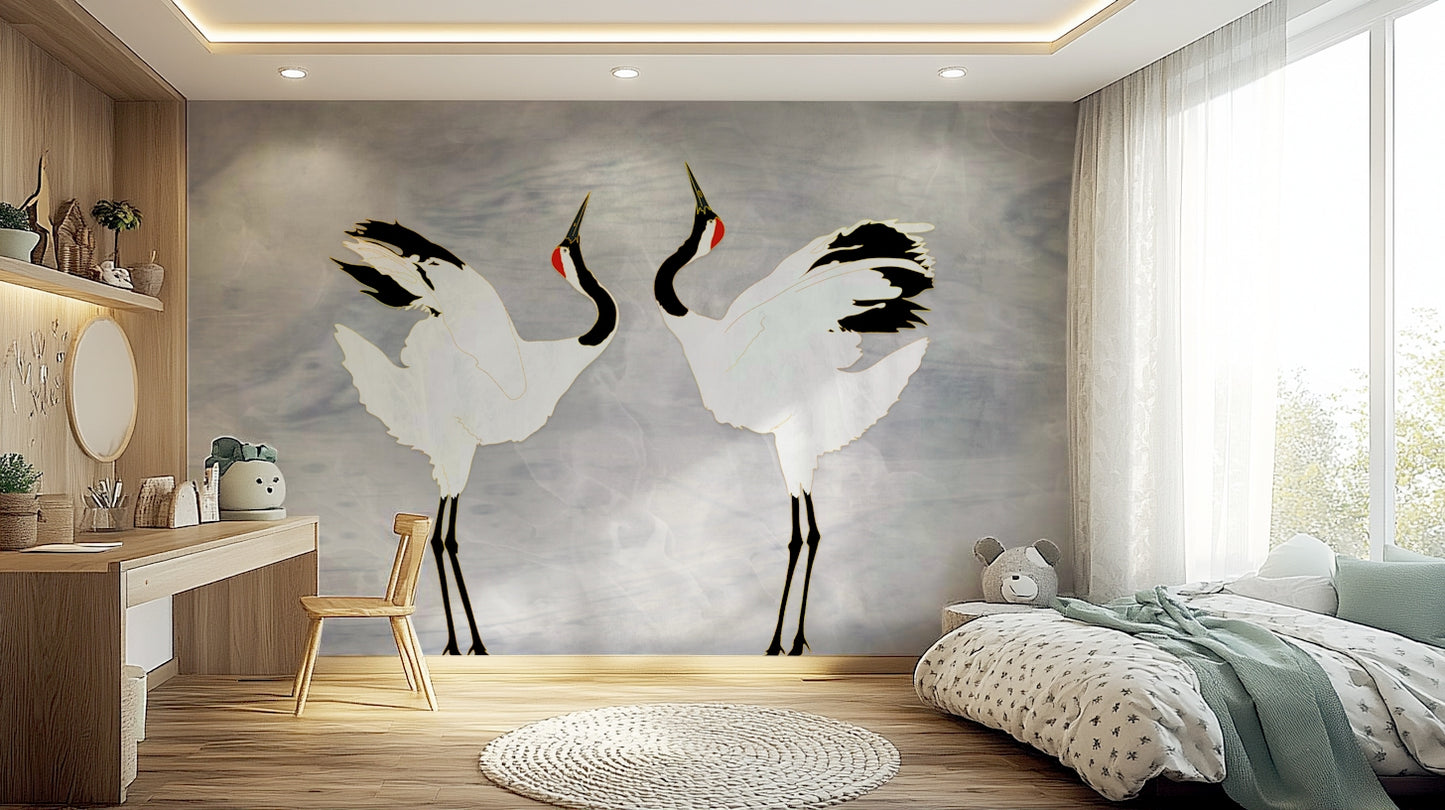 Dancing Cranes Wall Mural