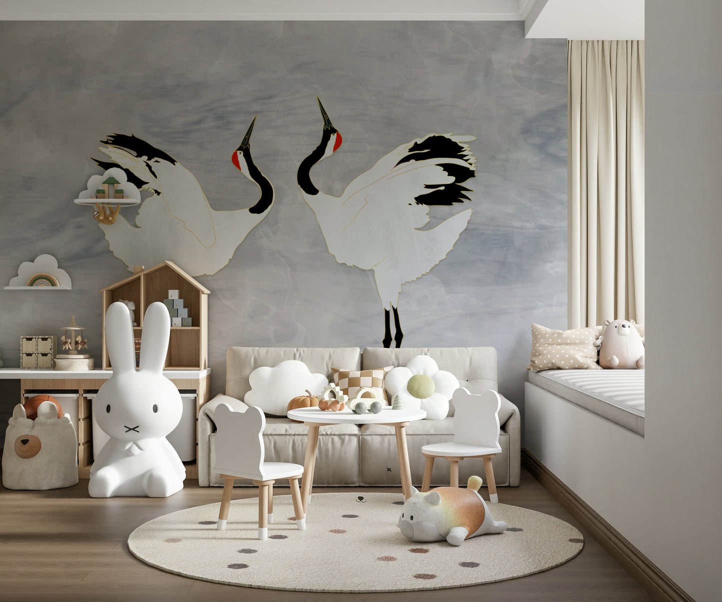 Dancing Cranes Wall Mural