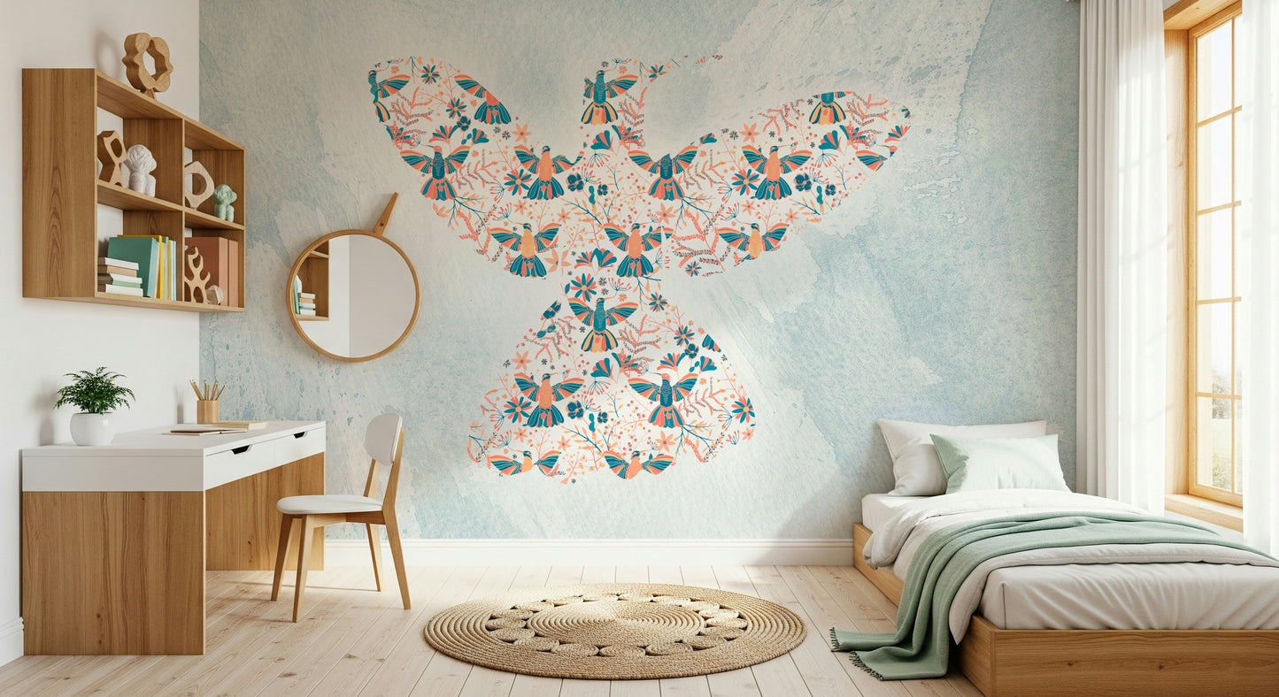 Floral Hummingbird  Wall Mural