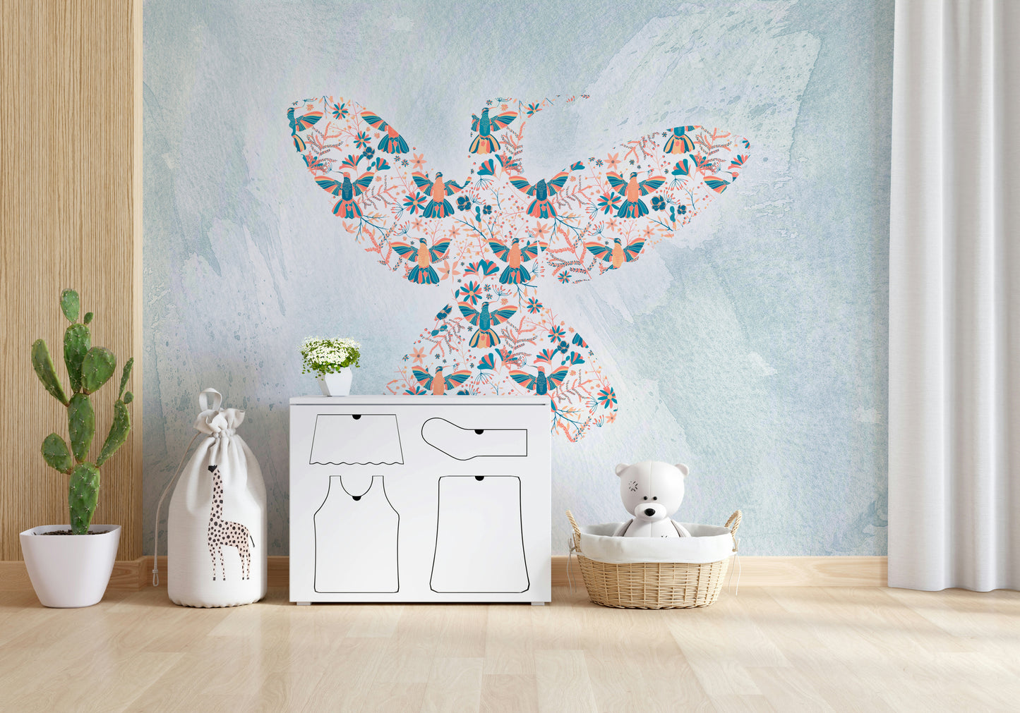 Floral Hummingbird  Wall Mural