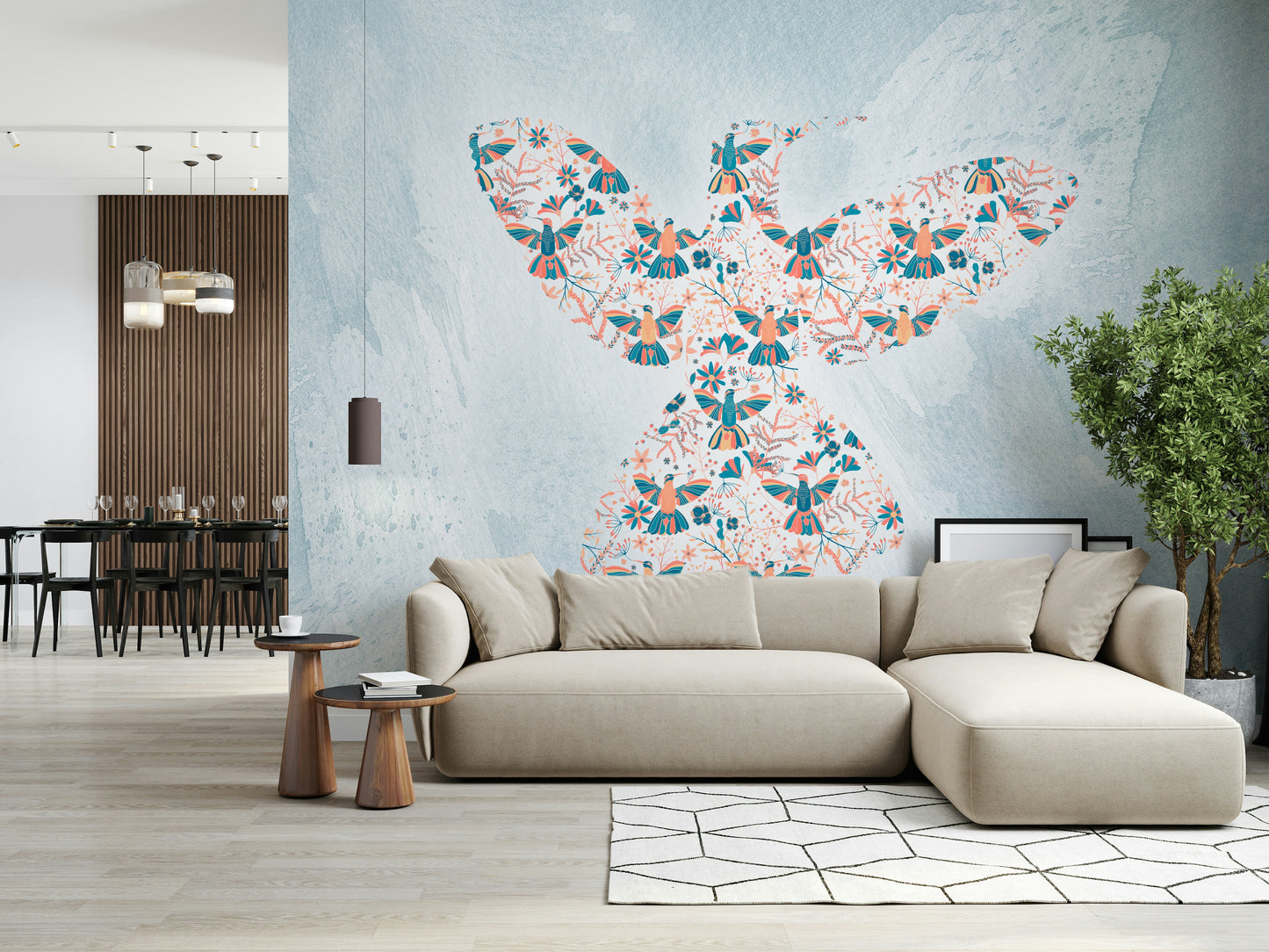 Floral Hummingbird  Wall Mural