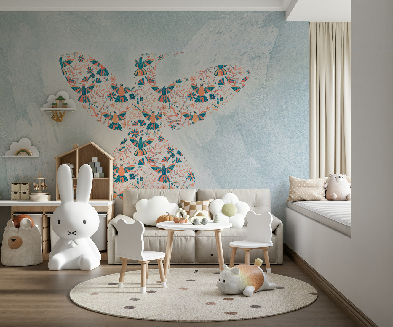 Floral Hummingbird  Wall Mural