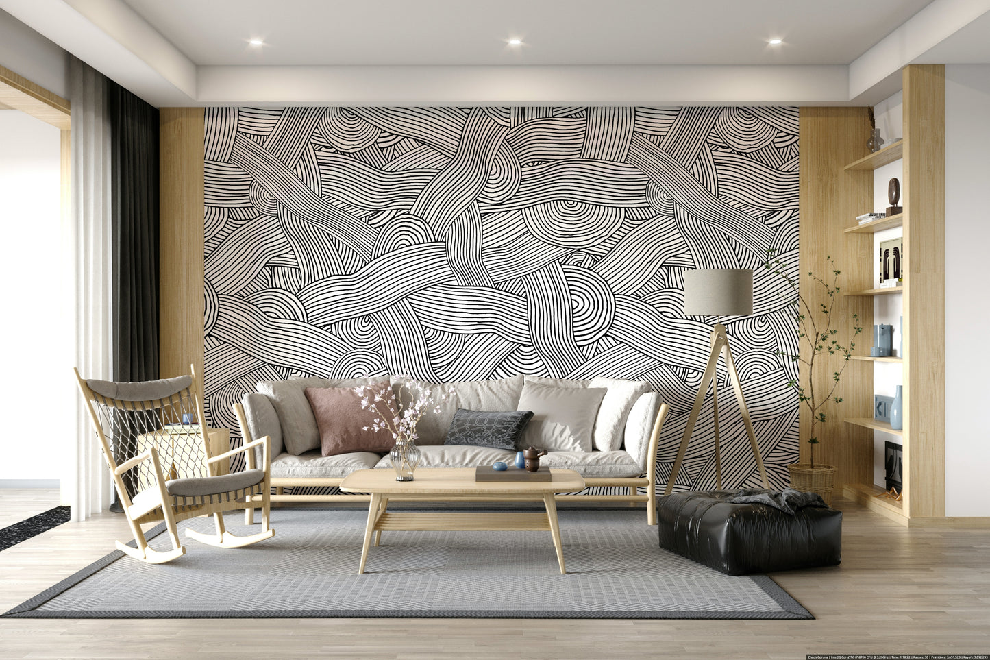 Monochromatic Striped Maze  Wall Mural