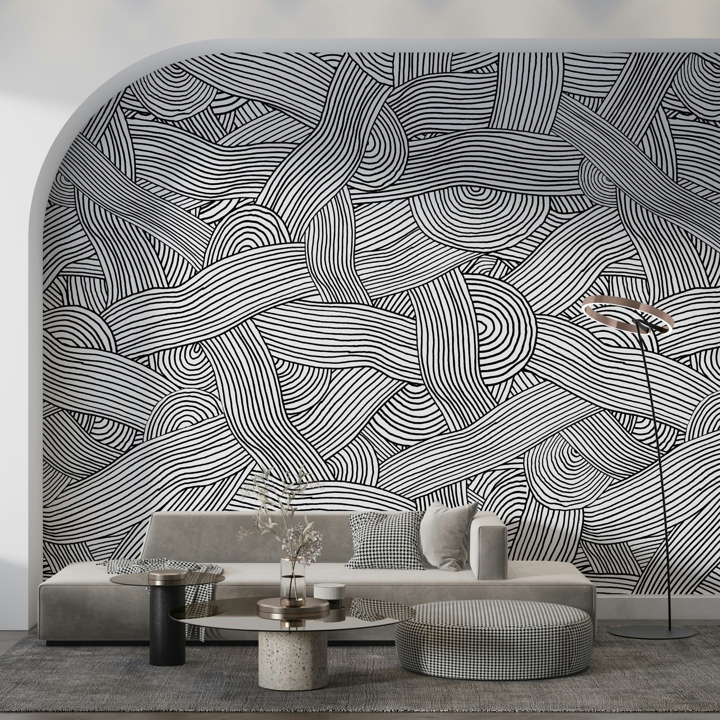 Monochromatic Striped Maze  Wall Mural