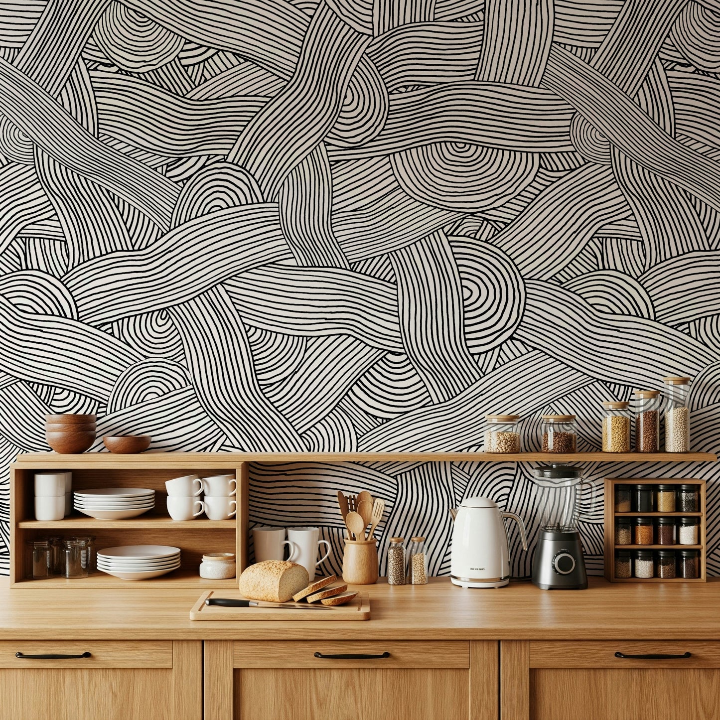 Monochromatic Striped Maze  Wall Mural
