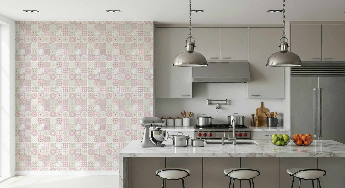 Vintage Folk Tiles – Blush Pink