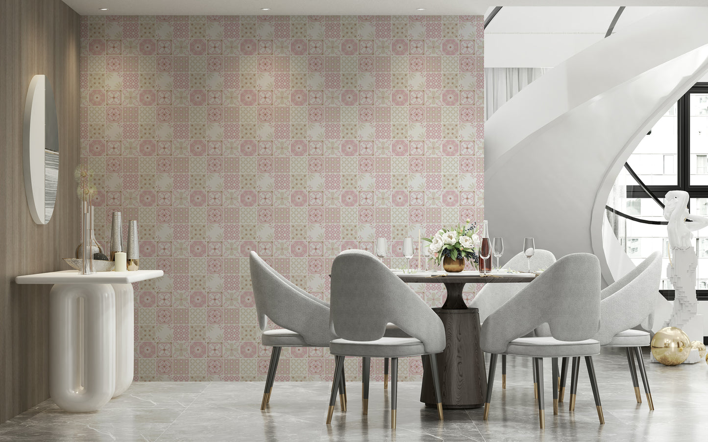 Vintage Folk Tiles – Blush Pink