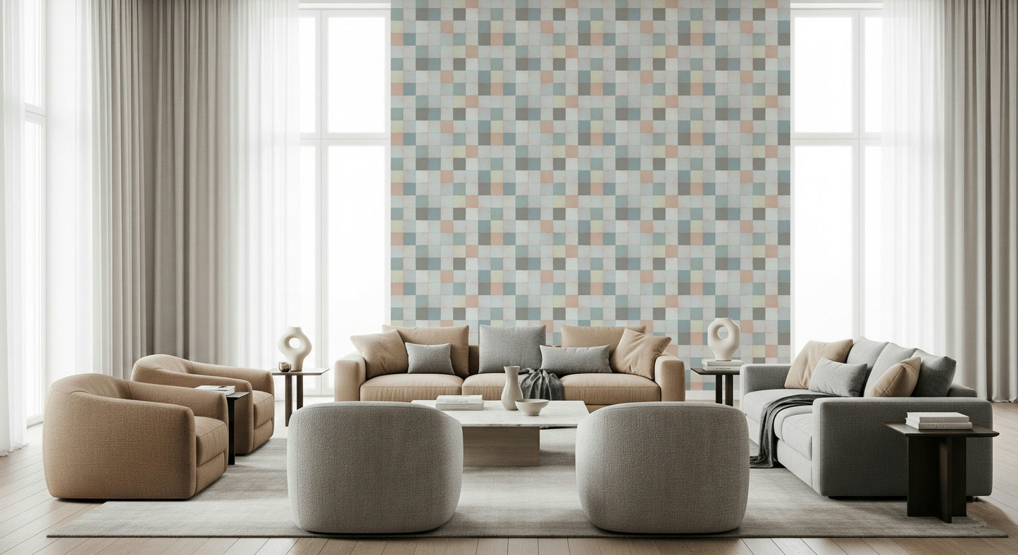 Soft Mosaic Tiles – Blue Mist Wallpaper⁠