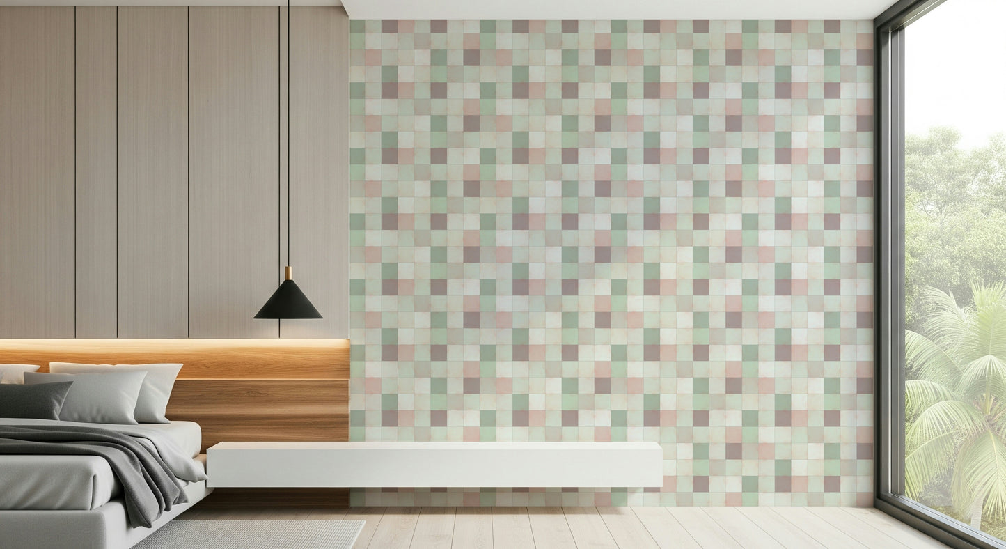 Soft Mosaic Tiles – Green Sage Wallpaper⁠