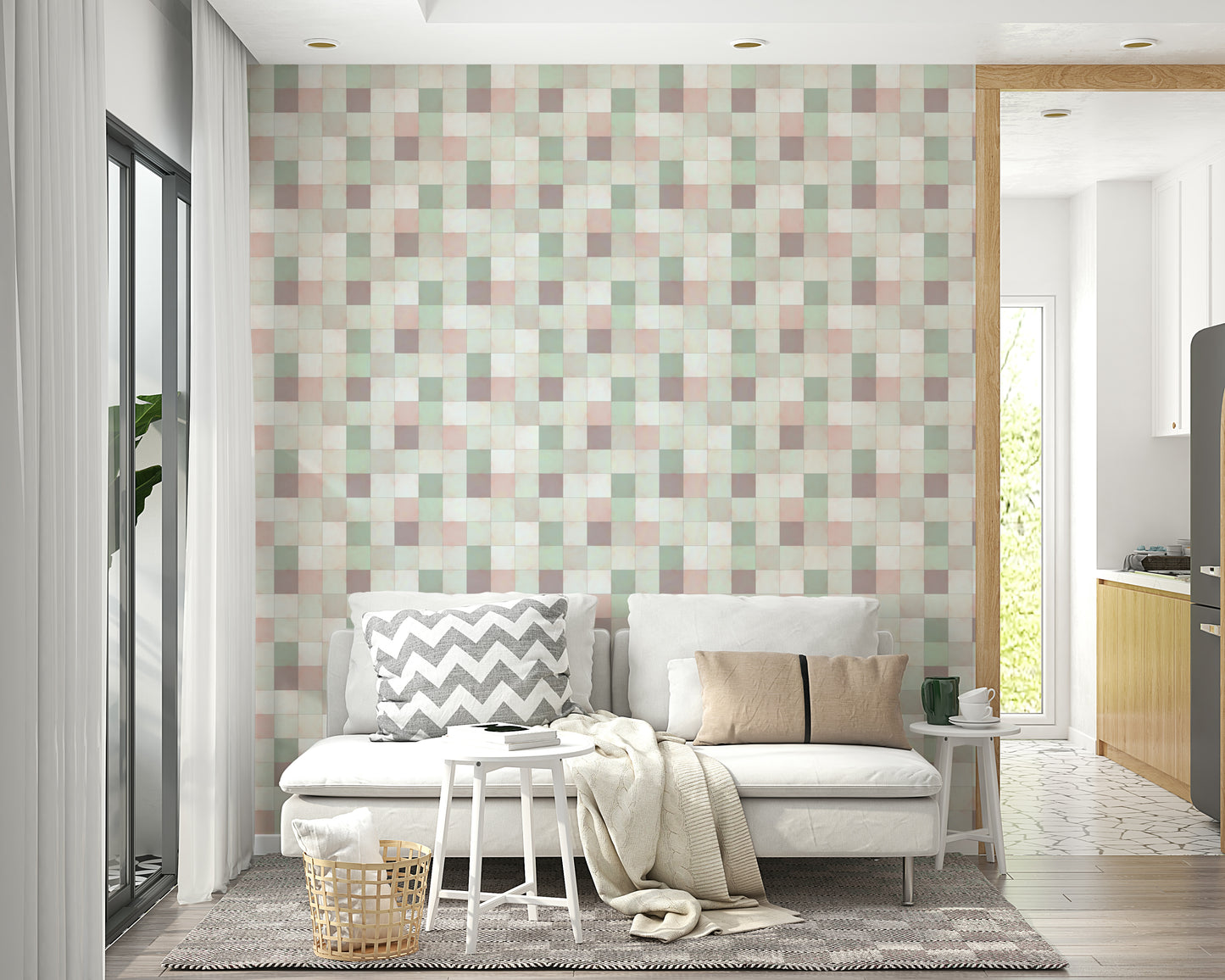 Soft Mosaic Tiles – Green Sage Wallpaper⁠